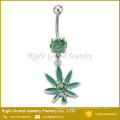 316L Surgical Steel Pot Leaf Enamel Cubic Zirconia Dangle Belly Button Rings Jewelry